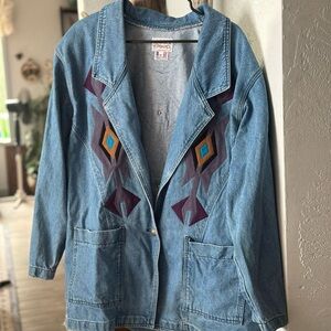 Sundance Blue and Purple Jean Jacket with Geometric Design